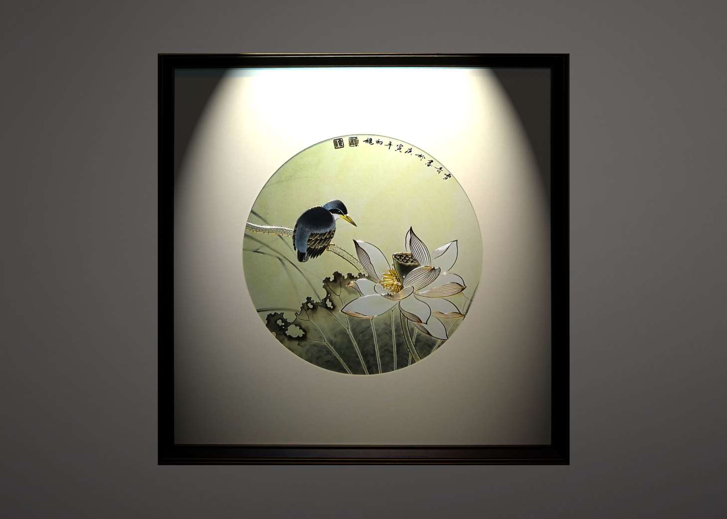 高端中国风铜雕画 荷花翠鸟详情2