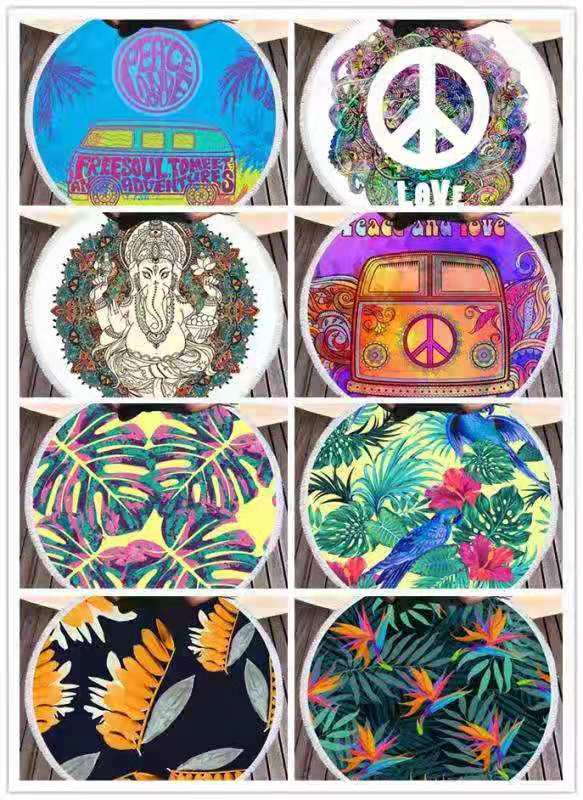 The round beach towel strap must feature a superfine fiber printed pattern, measuring 150*150cm by the seaside. Customized customer patterns are available detail image 8