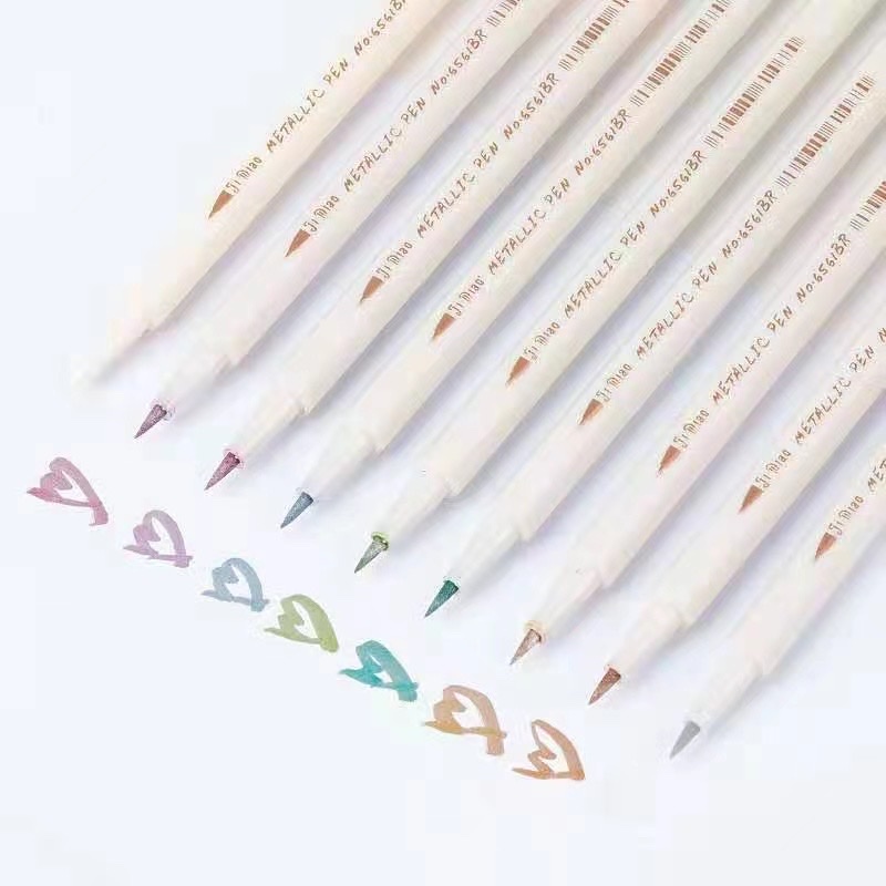 极描金属珠光笔彩色软笔毛笔10色油漆笔手帐记号笔装饰涂鸦相册笔产品图