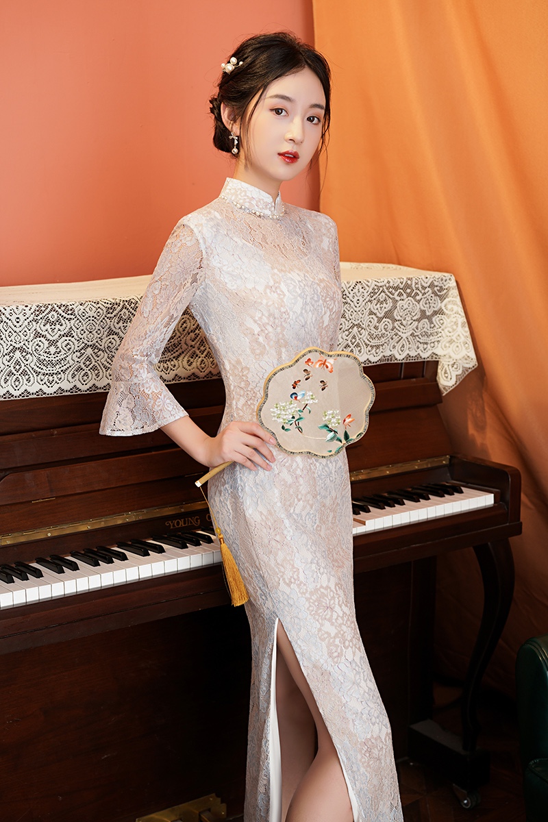 2021新款蕾丝旗袍温柔风法式连衣裙设计感气质高端细节图