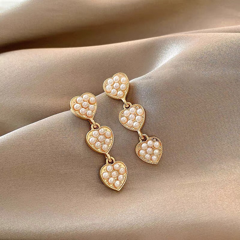 Sweet love pearl long small fresh temperament lady earrings