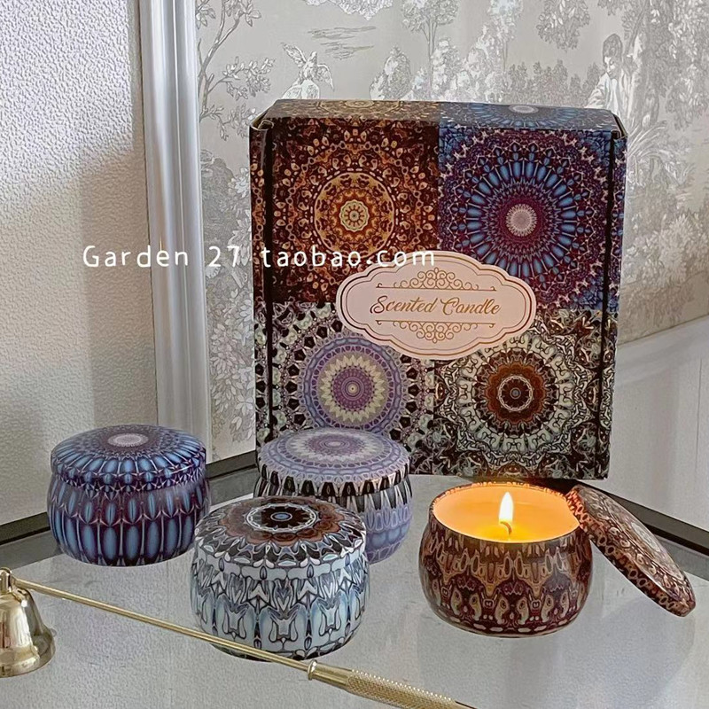 Cross-Border Large 4-Piece Gift Box With Tinplate Can Scented Candle Customization With Hand Gift Soybean Wax Fragrance Wholesale