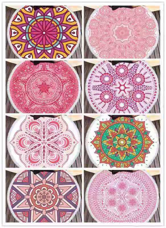 The round beach towel strap must feature a superfine fiber printed pattern, measuring 150*150cm by the seaside. Customized customer patterns are available detail image 2