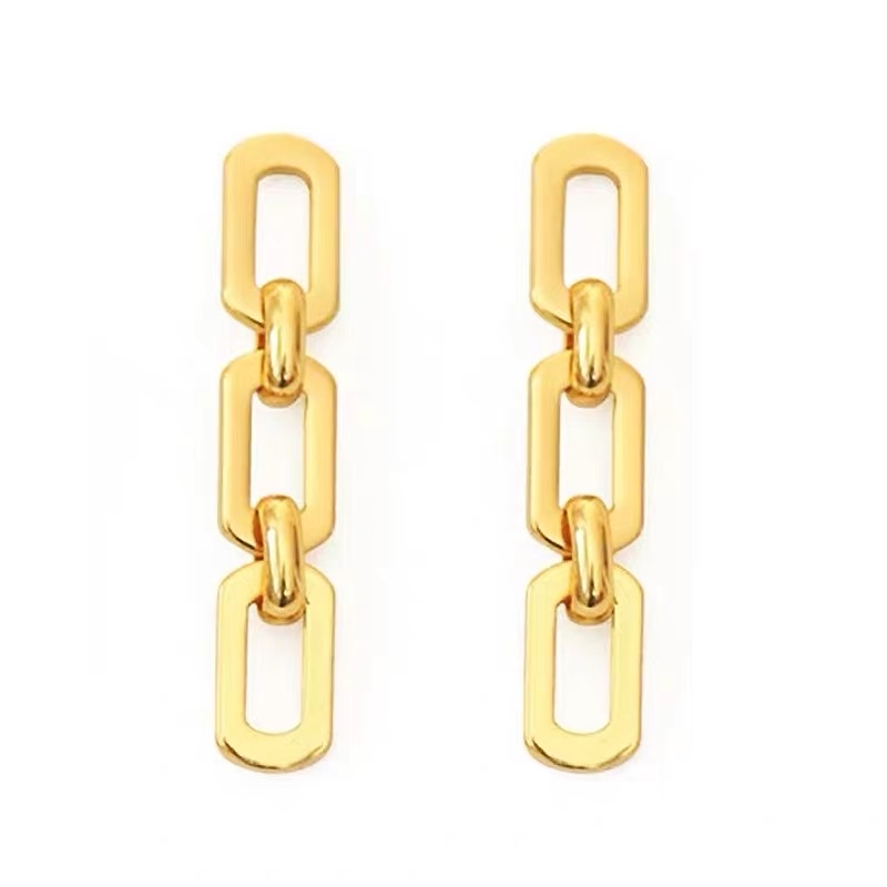 Ear-piercing earrings for women with a metallic and cold style are suitable for round faces and long chain Jaya steel accessories detail image 4