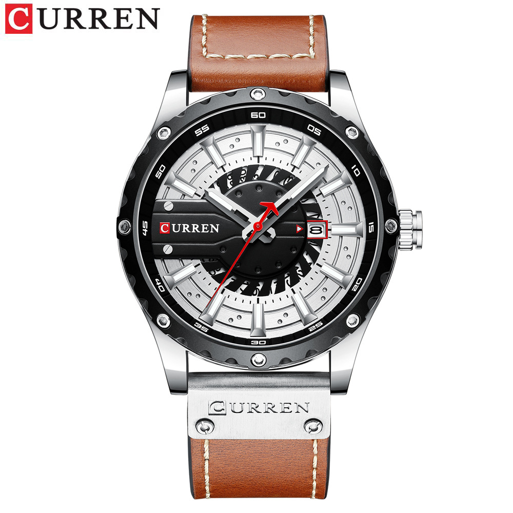 CURREN/ Karen's new 8374 leather strap chronograph men's watch is a fashionable and casual timepiece Specification image