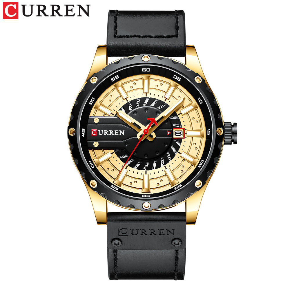 CURREN/ Karen's new 8374 leather strap chronograph men's watch is a fashionable and casual timepiece Item Picture