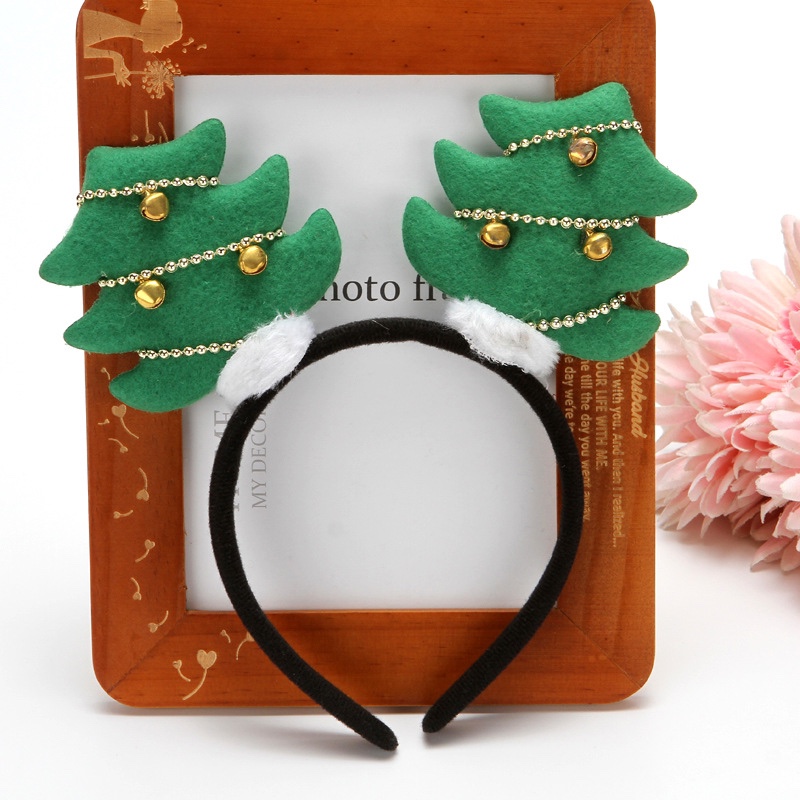 圣诞树铃铛珠串装饰头箍发饰 红绿两款树形圣诞头箍绿树