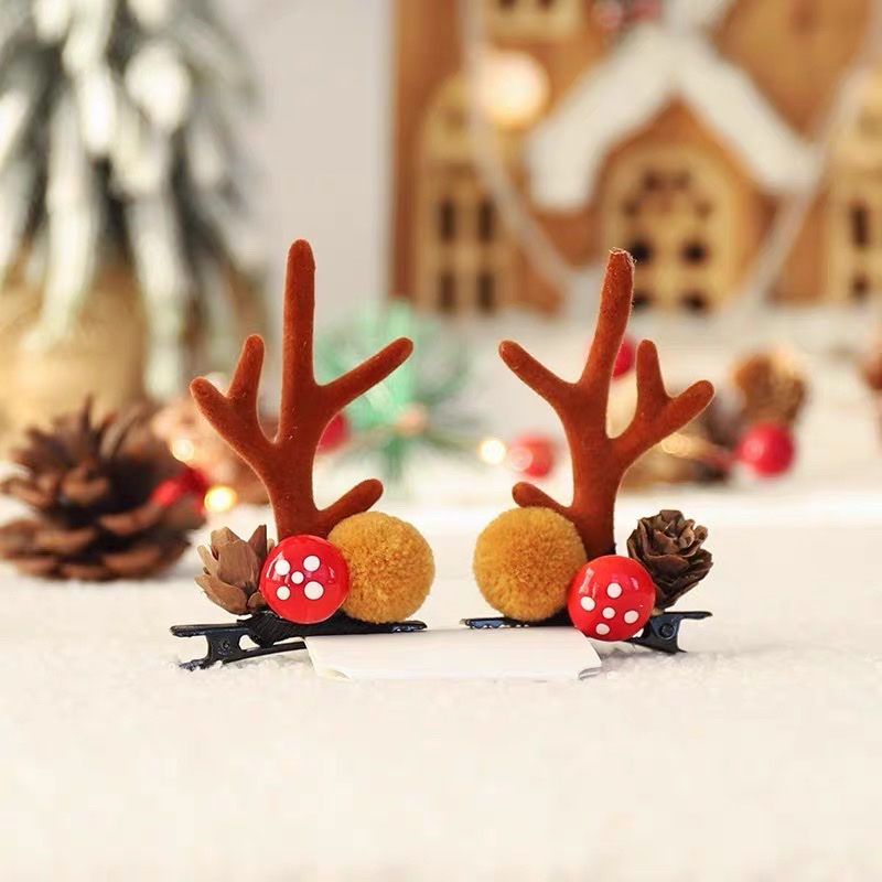 圣诞节发夹森系可爱小鹿角头饰仙女发卡子发箍对夹发饰品麋鹿夹子蘑菇产品图