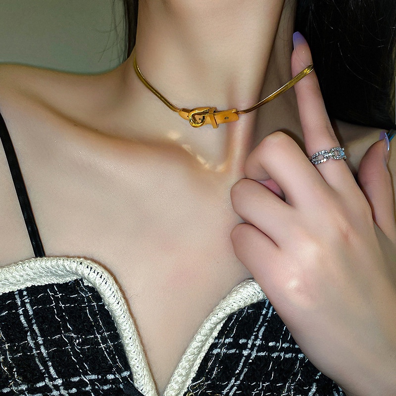 Titanium steel belt buckle necklace female ins cold wind collarbone chain temperament net red hip hop European and American choker accessories http:// thumbnail