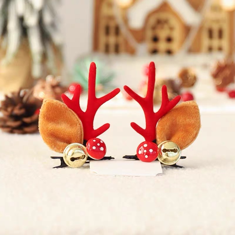 圣诞节发夹森系可爱小鹿角头饰仙女发卡子发箍对夹发饰品麋鹿夹子蘑菇细节图