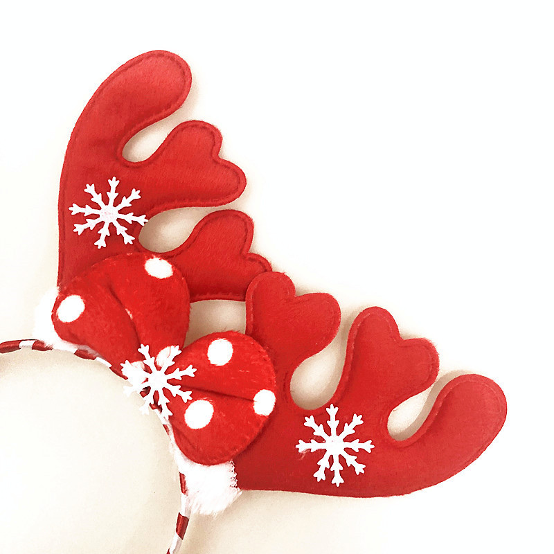 蝴蝶结鹿角红白条纹发箍 新款圣诞鹿角发箍细节图