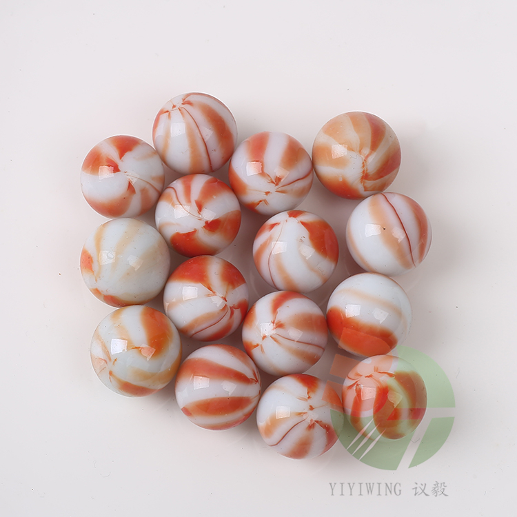 100粒16mm大理石瓷白红八瓣弹珠 1.6cm奶油红西瓜棋子玻璃球 1.6厘米红八片彩色石头 鱼缸装饰 儿童怀旧玩具