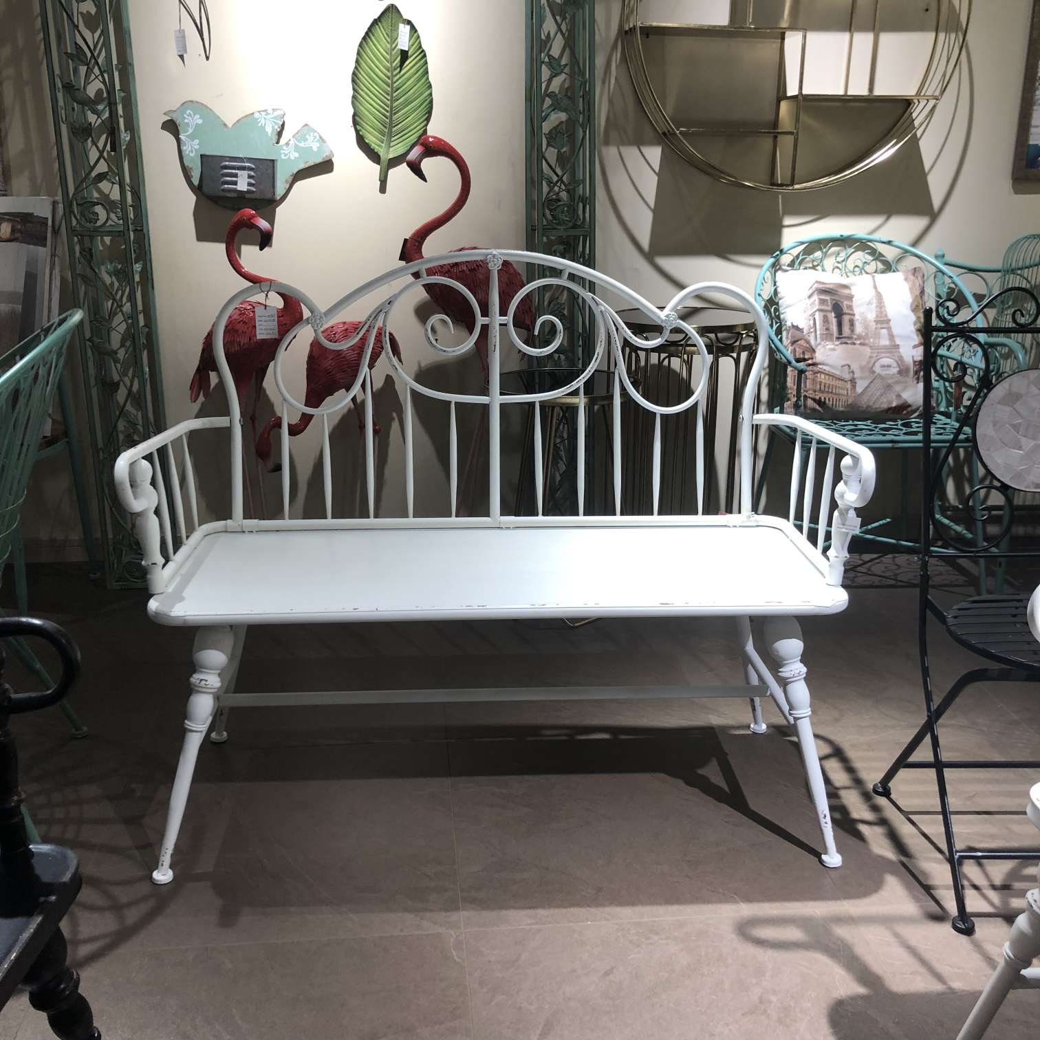 European-style white double chairs, park outdoor double chairs, ironwork community double chairs, courtyard outdoor double chairs, leisure chairs detail image 1