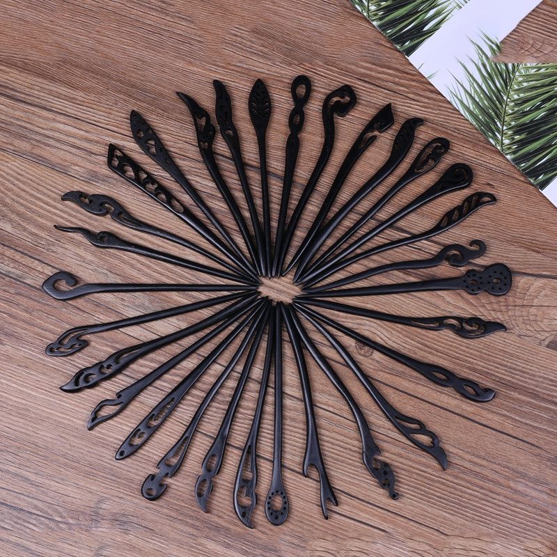 厂家直销手工雕刻优质发簪子批发复古风黑檀木盘发钗饰头饰品步摇 