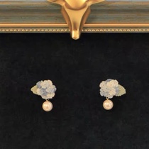 Floral brocade clusters pure hand-woven crochet pearl hanging classic earrings