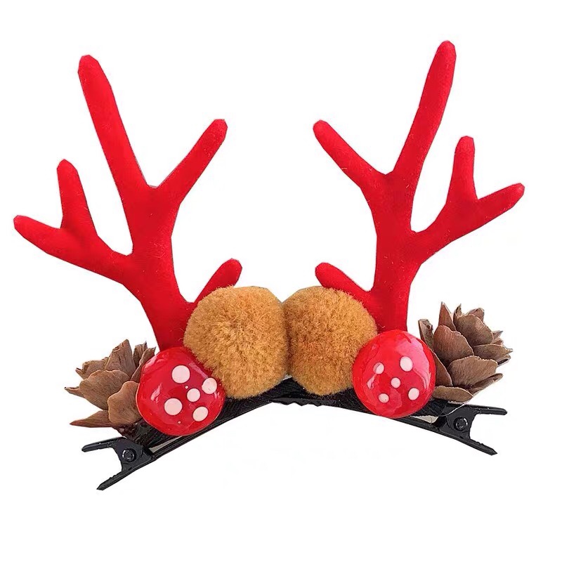 圣诞节发夹森系可爱小鹿角头饰仙女发卡子发箍对夹发饰品麋鹿夹子蘑菇