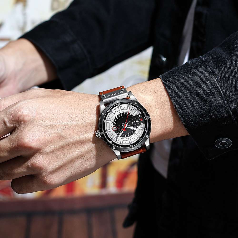 CURREN/ Karen's new 8374 leather strap chronograph men's watch is a fashionable and casual timepiece details Picture