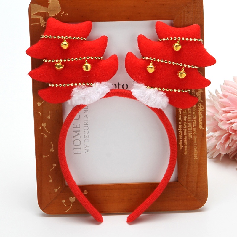 圣诞树铃铛珠串装饰头箍发饰 红绿两款树形圣诞头箍红树