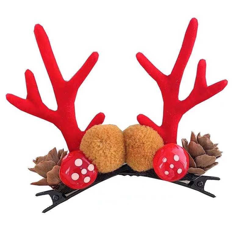 圣诞节发夹森系可爱小鹿角头饰仙女发卡子发箍对夹发饰品麋鹿夹子红色详情图5