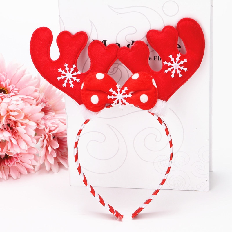 蝴蝶结鹿角红白条纹发箍 新款圣诞鹿角发箍图