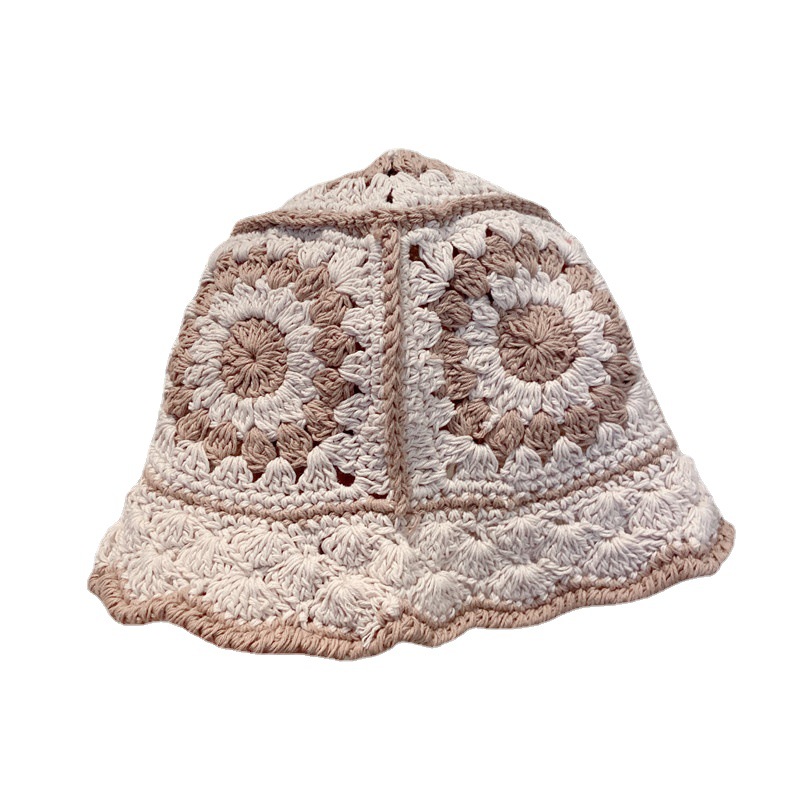 韩国明星同款帽子针织帽花朵遮阳拼接渔夫帽手工钩织镂空毛线帽 htfboysorry2产品图