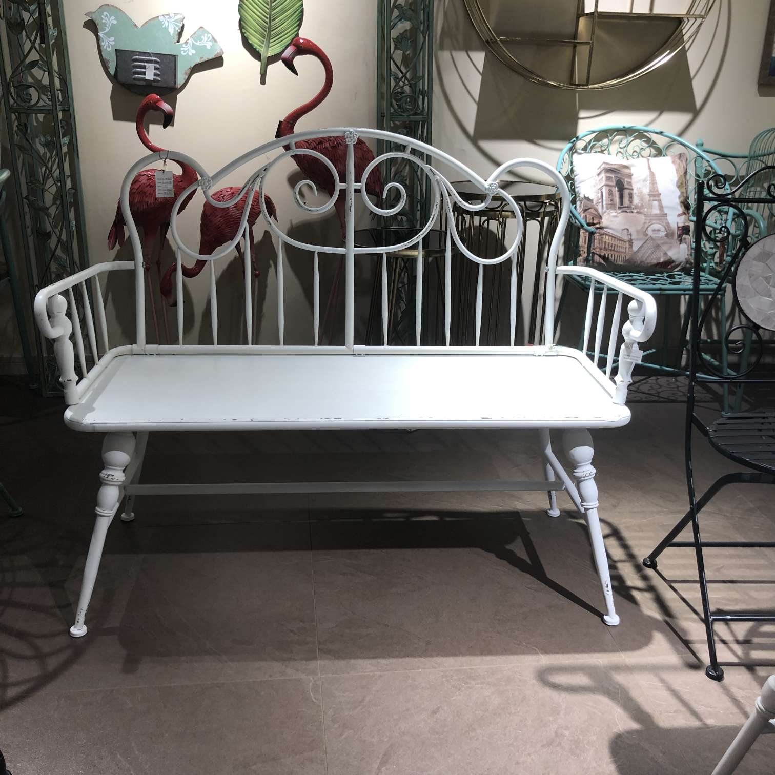 European-style white double chairs, park outdoor double chairs, ironwork community double chairs, courtyard outdoor double chairs, leisure chairs details Picture