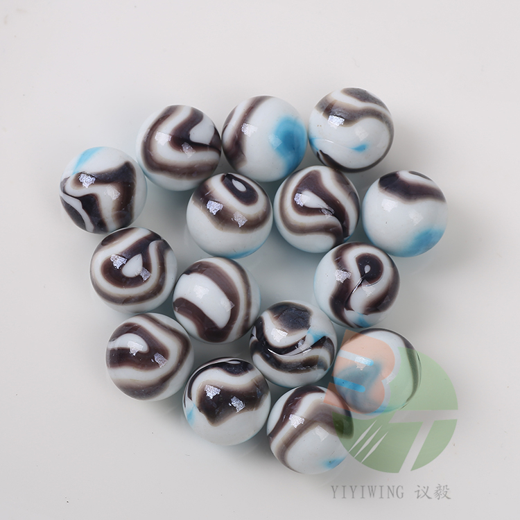 100粒16mm奶油天兰紫绕花大理石彩色玻璃球 1.6cm白瓷外花弹珠 鱼缸装饰 儿童怀旧玩具 跳棋子弹珠