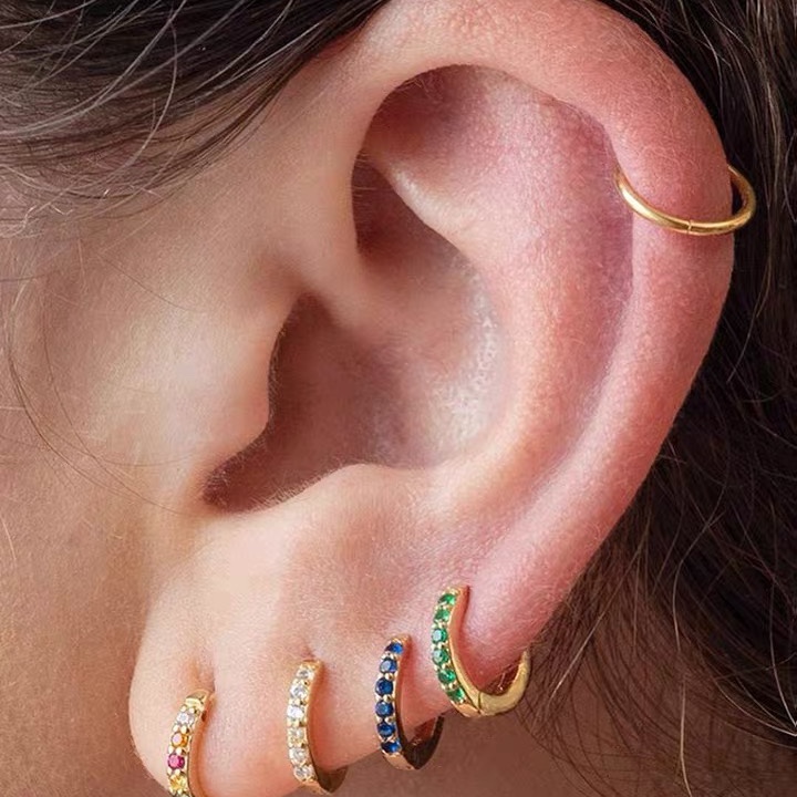 Seven-color 5-piece set, retro and unique, long super flash zircon, ethnic style, versatile tassel, seven-color earrings, copper earrings, Yiwu zircon