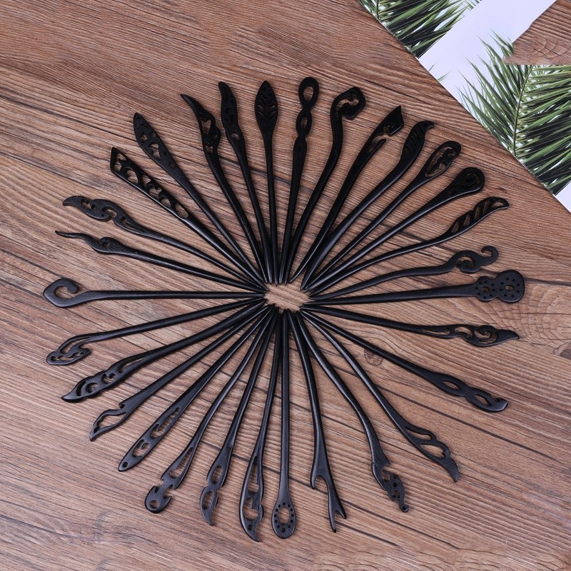 厂家直销手工雕刻优质发簪子批发复古风黑檀木盘发钗饰头饰品步摇 详情图1