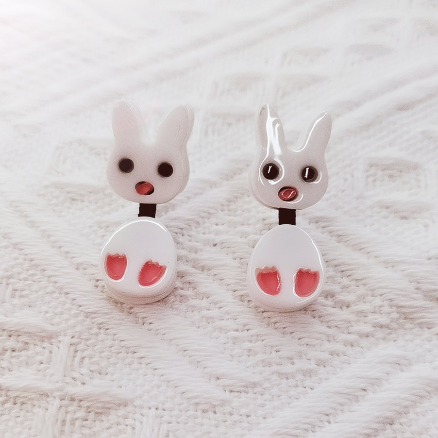 撞色花朵小兔耳环耳钉2024年新款潮耳钉女四季小众设计感简约气质可爱耳饰饰品配件