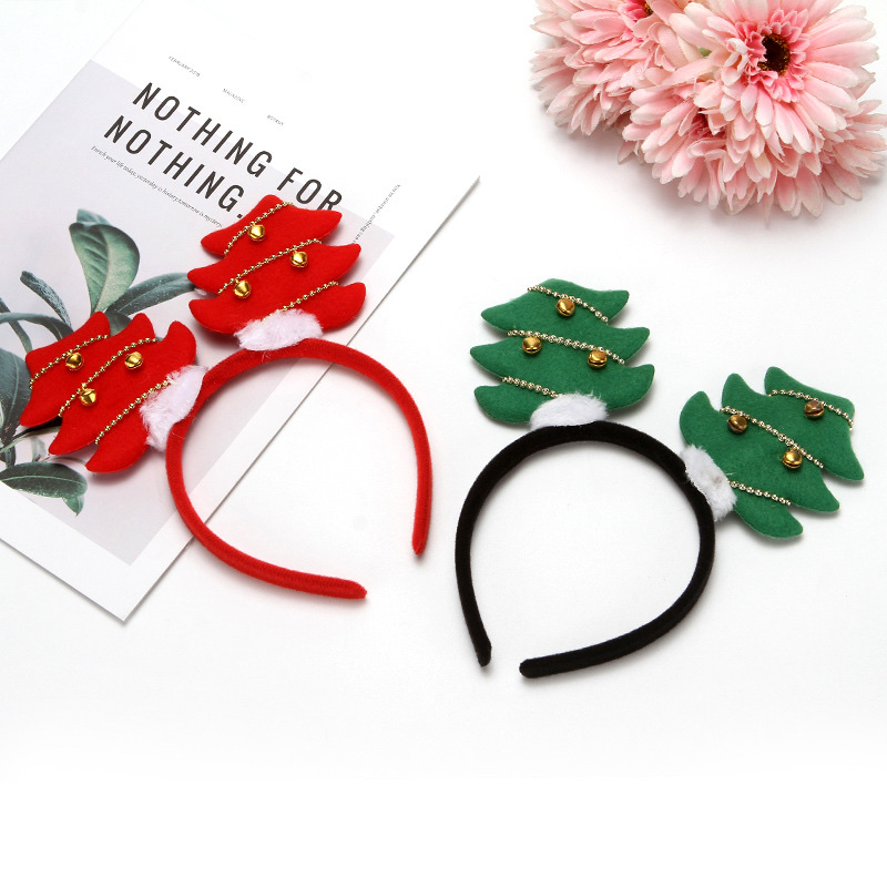 圣诞树铃铛珠串装饰头箍发饰 红绿两款树形圣诞头箍绿树详情图3