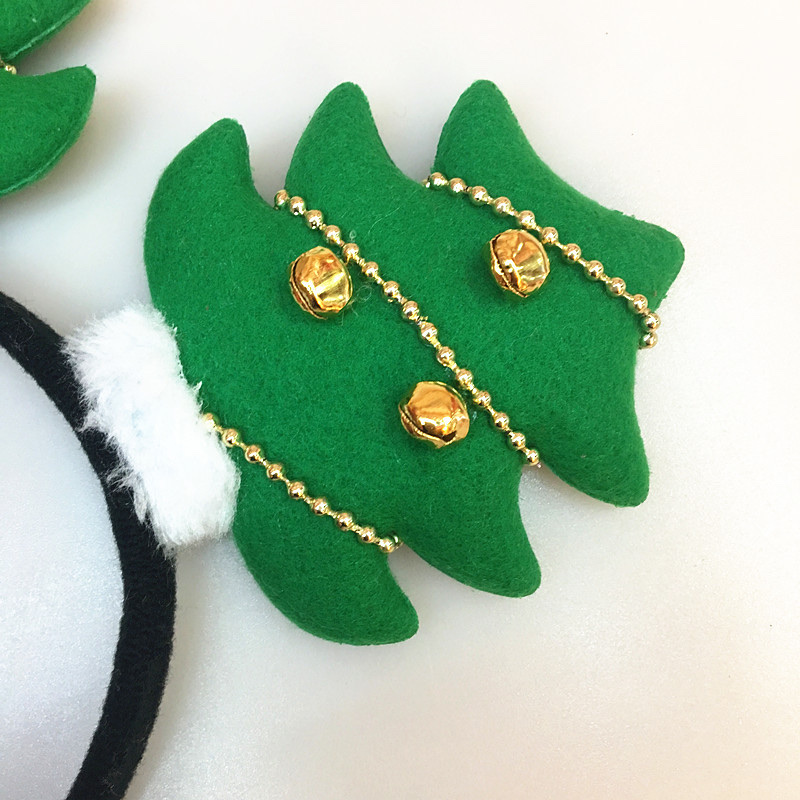 圣诞树铃铛珠串装饰头箍发饰 红绿两款树形圣诞头箍绿树产品图