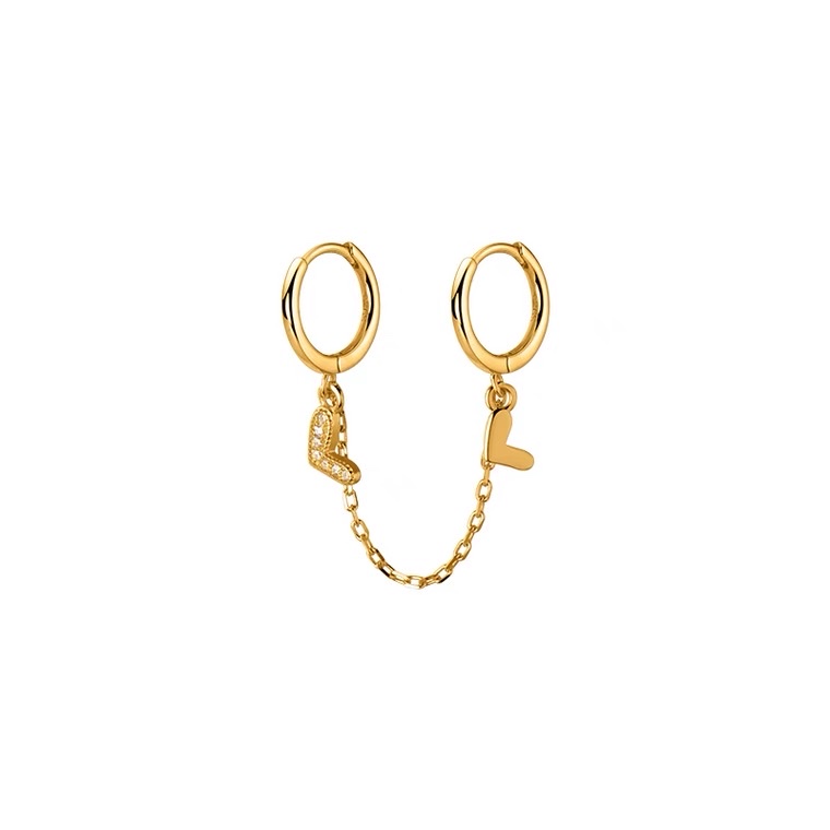 Double heart-shaped ear buckles, retro and unique, long super sparkling zircon, ethnic style, versatile, tassel, seven-color earrings, copper earrings, Yiwu zircon details Picture