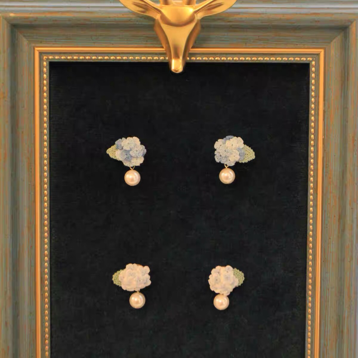 Floral brocade clusters woven fashion Korean version of all matching pearl earrings