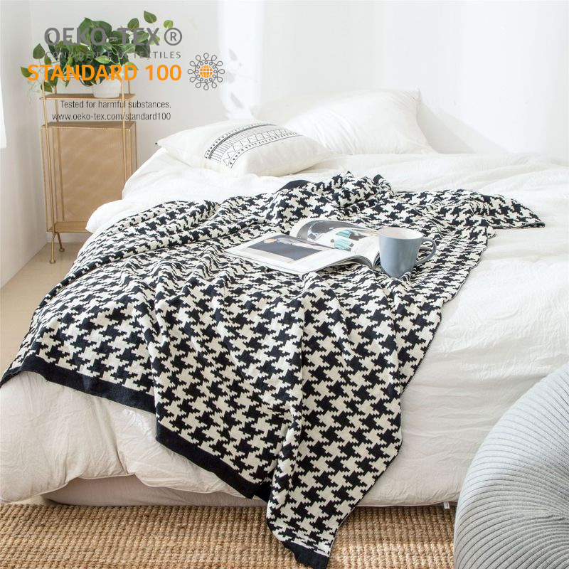 Nordic summer blanket with a checkered knitted cover, nap blanket, sofa cover, shooting blanket, 150*200cm