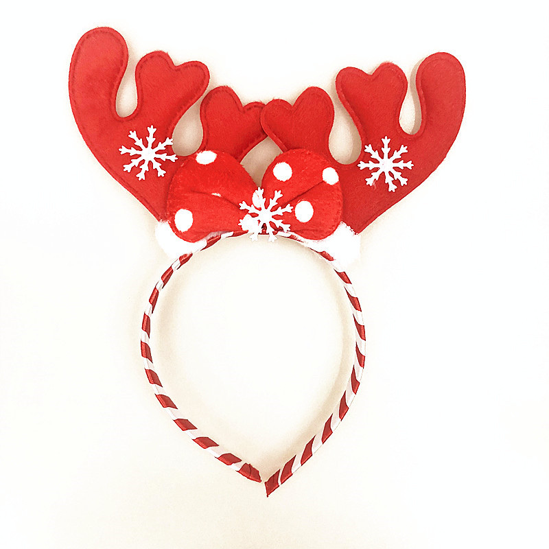 蝴蝶结鹿角红白条纹发箍 新款圣诞鹿角发箍详情图2