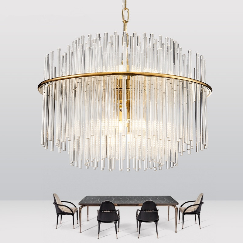 The light luxury living room crystal chandelier is simple, modern, grand, circular, creative, fashionable, high-end and luxurious. It is a home C-style chandelier
