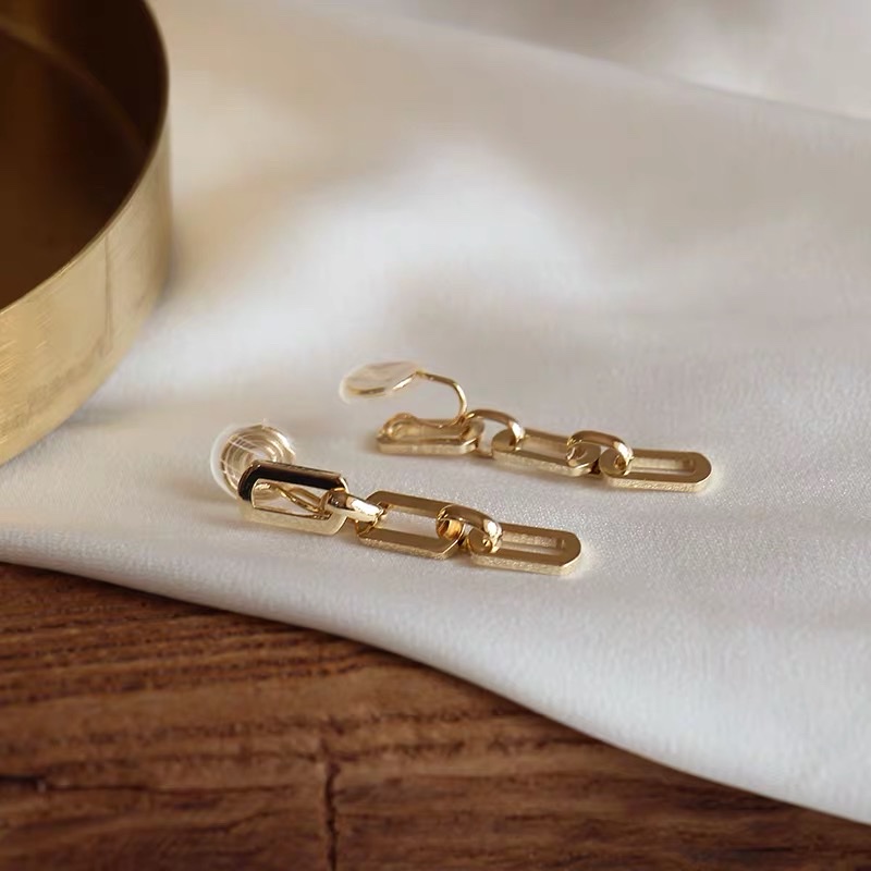 Ear-piercing earrings for women with a metallic and cold style are suitable for round faces and long chain Jaya steel accessories Application Scenario