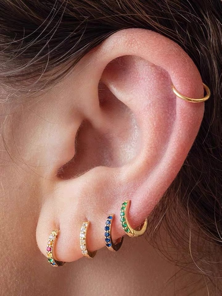 Seven-color 5-piece set, retro and unique, long super flash zircon, ethnic style, versatile tassel, seven-color earrings, copper earrings, Yiwu zircon details Picture