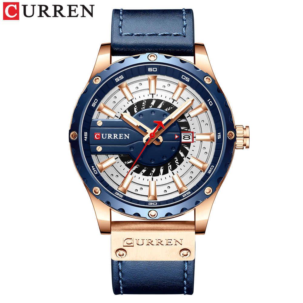 CURREN/ Karen's new 8374 leather strap chronograph men's watch is a fashionable and casual timepiece