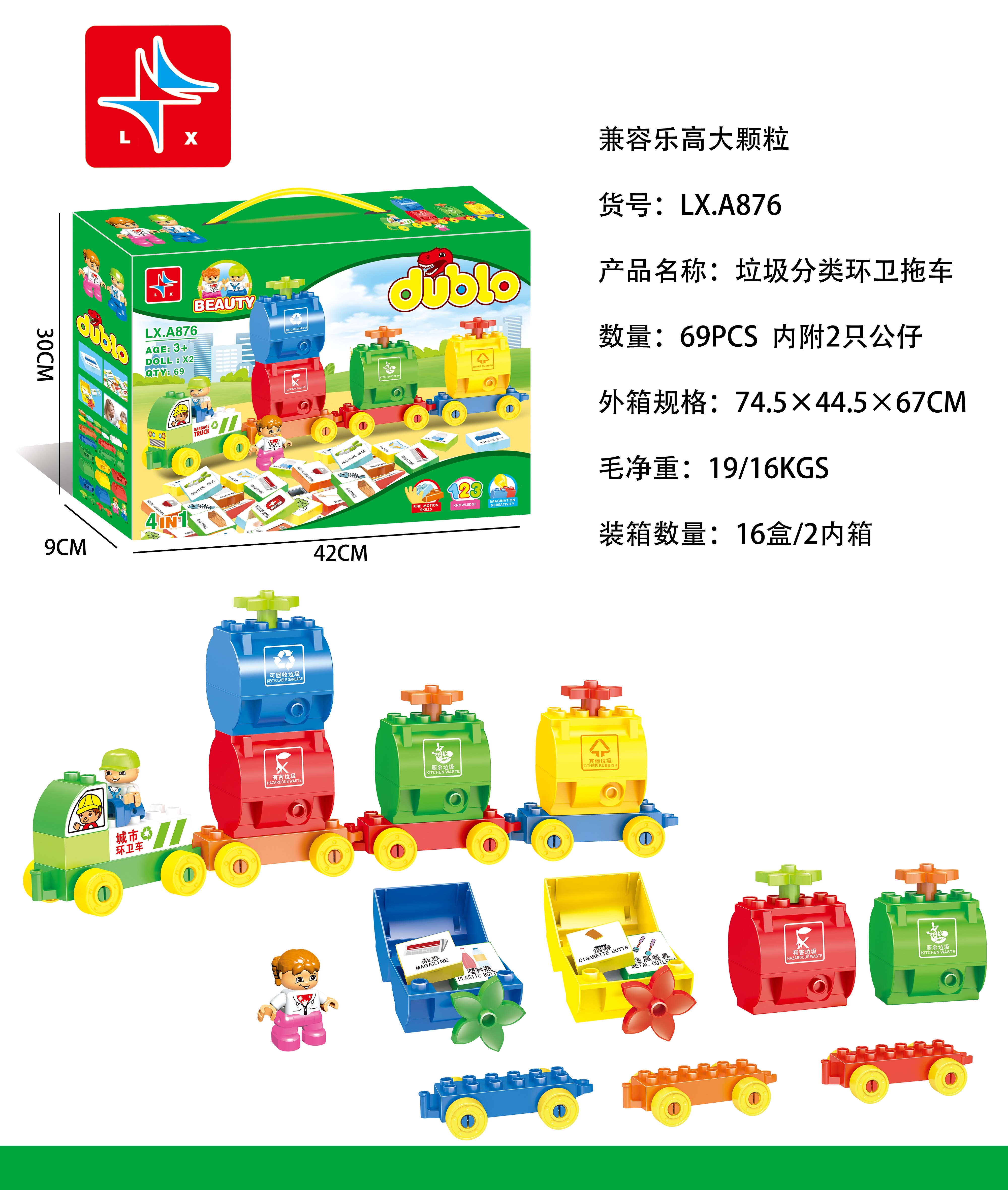 LX.A876 Garbage Classification Sanitation Trailer (containing 2 dolls) 69 particles details Picture