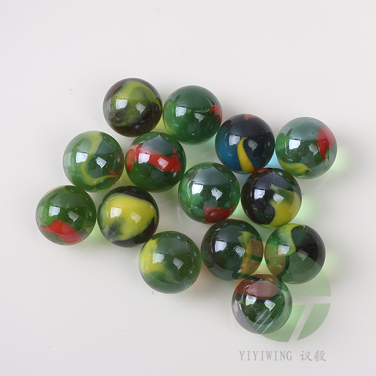 100粒16mm透明绿外花玻璃球16毫米绿红黄二花玻璃球 1.6cm彩色透明外花弹珠 鱼缸装饰 儿童怀旧玩具 跳棋子弹珠