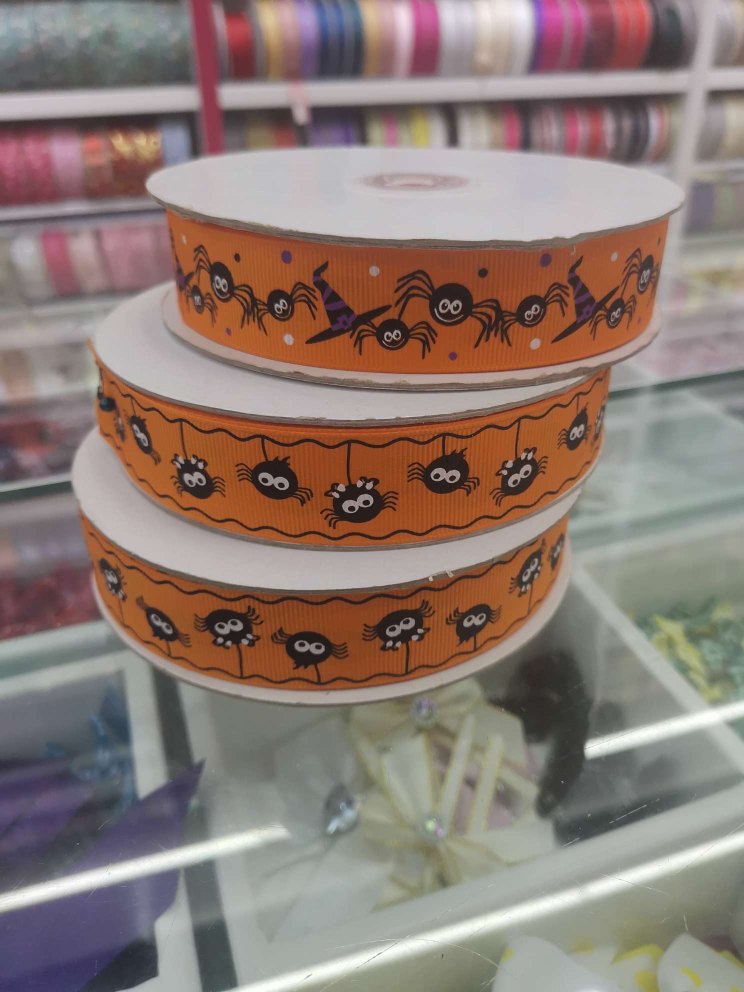Xinsheng Meipinhui 8# Halloween Gift Tape, Gift Webbing, Festive Supplies Tape, Clothing Accessories, Spider pattern Webbing Specification image