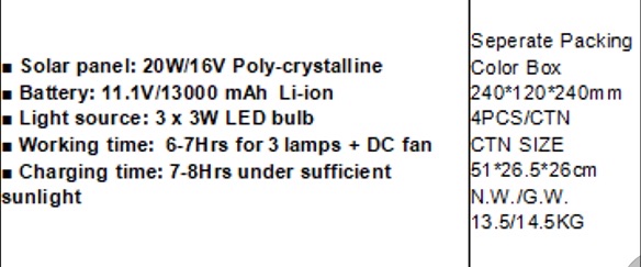 20w带FM和MP3的太阳能照明系统
Player +run DC 12V TV & Fan(tan and TV 不包详情图2