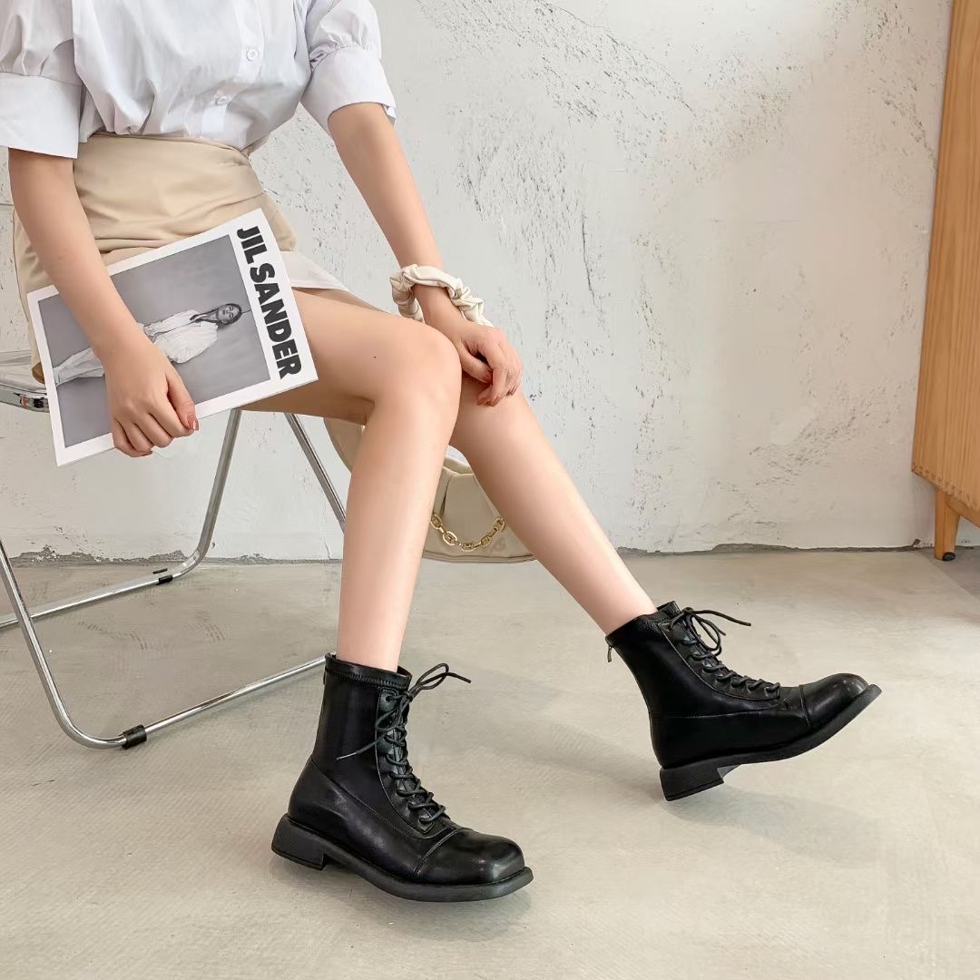 Boots Lady's 2021 new style thin, chunky autumn ankle boots, white skinny boots, spring and autumn single boots, Dr. Martens boots Specification image