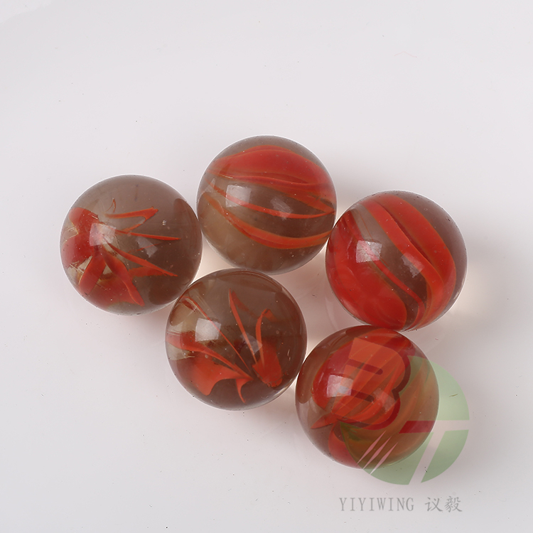 20粒25mm透明红八瓣彩色玻璃球 2.5厘米红花片弹珠 2.5cm彩色玻璃珠 鱼缸装饰实色圆球怀旧玩具蛋子批发弹珠