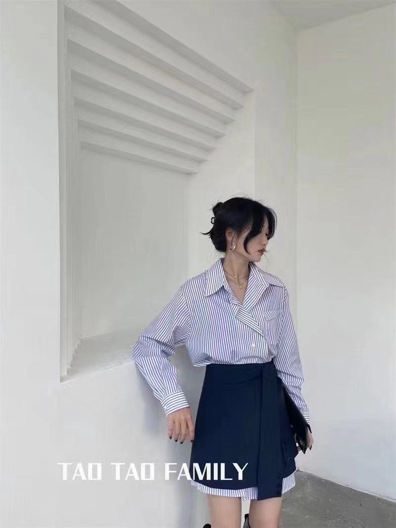 秋季韩版宽松中长款衬衫裙+高腰绑带半身裙两件套详情图3