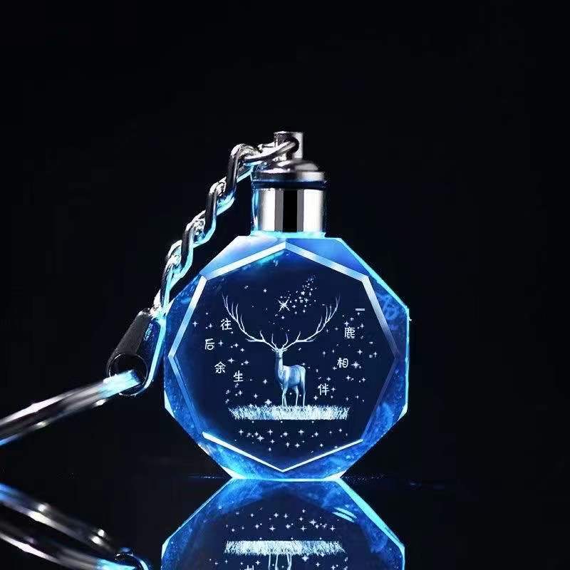 Crystal Diamond Shaped Seven Color Light Key Chain Pendant Specification drawing