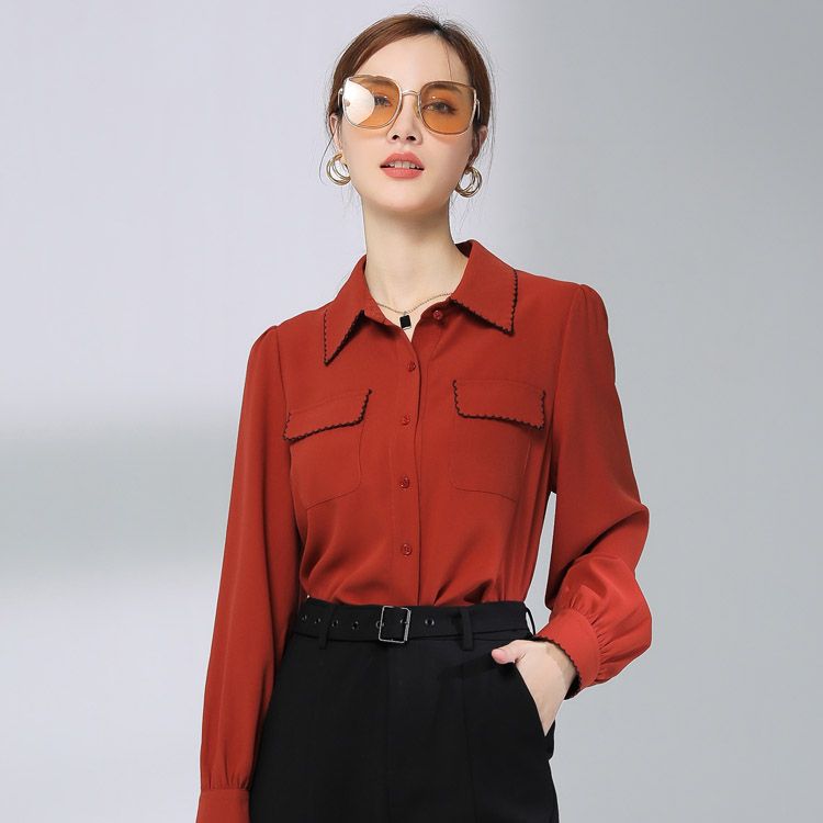 Jimmy Saio's casual, fashionable and elegant shirt with a single-breasted polo collar and pocket. It features a niche design and a simple French style details Picture