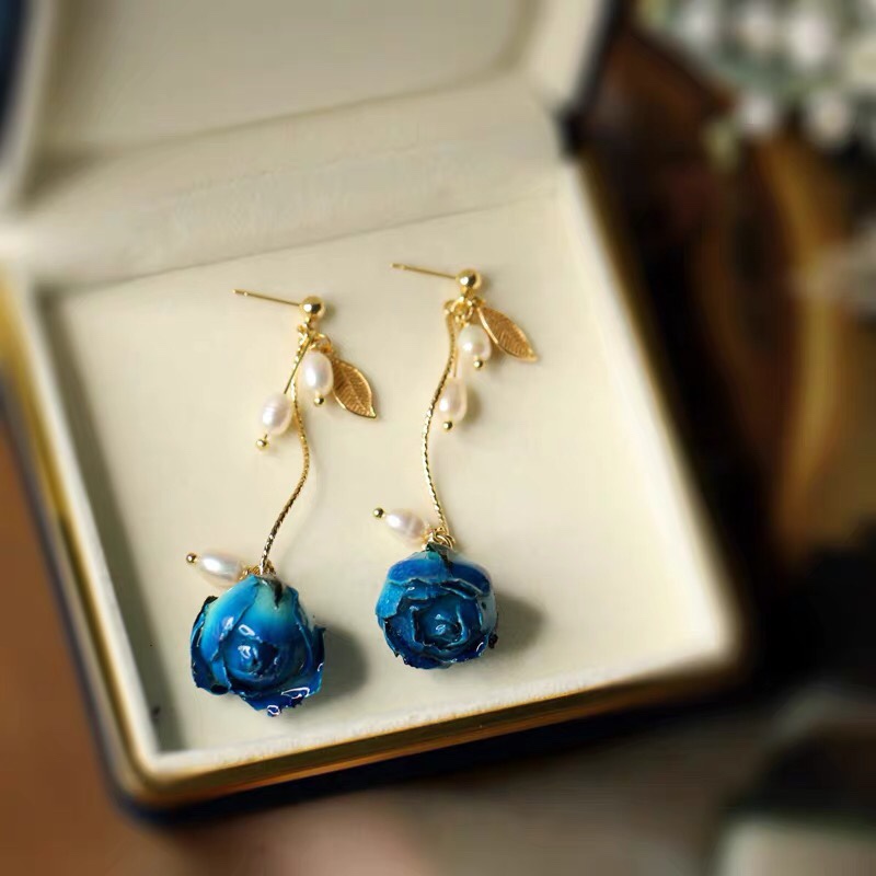 Classic fashion trend Blue demon rose personality temperament earrings